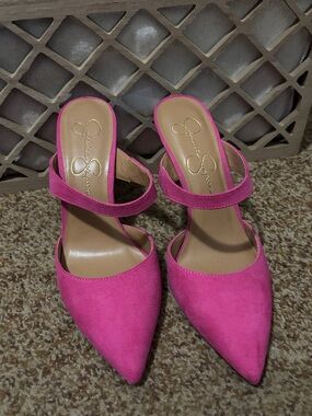 Jessica Simpson Hot Pink Pointed-Toe Ankle-Strap Mules
